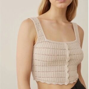 Reformation • Elda Cotton Sweater Knit Faux Button Cropped Tank Top.Size S
